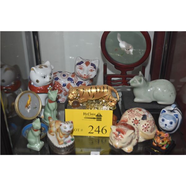 COLLECTION OF ASSORTED CAT FIGURINES W/STAND (14 PCS)