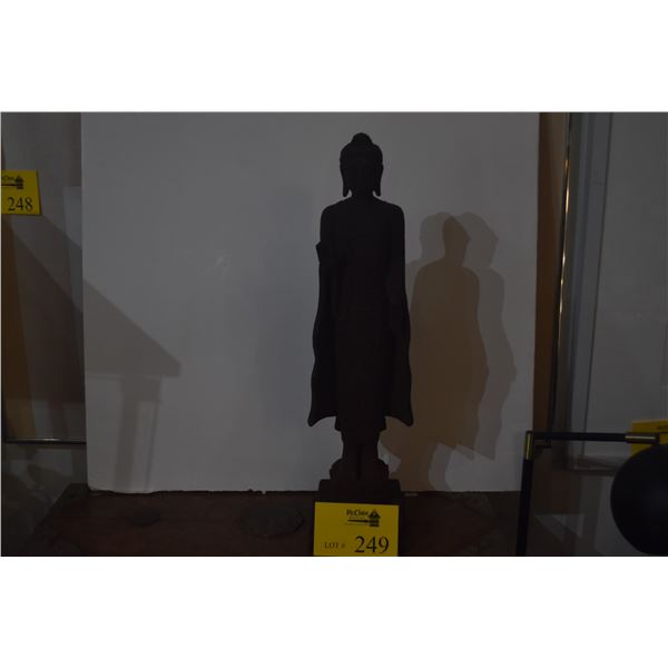 20 1/2" STANDING IRON BUDDHA ON LOTUS FLOWERS