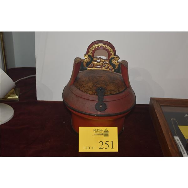 CHINESE RED WOOD STORAGE BASKET