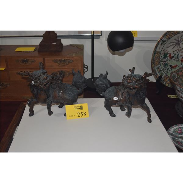 PAIR VINTAGE BRONZED BRASS CHI LINS (10 1/2" X 11" X 5") (PAIR)
