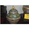 Image 2 : VINTAGE POLYCHROME FLORAL CLOISONNE LIDDED JARS W/ORIGINAL STANDS (12 1/2") (2 PCS)