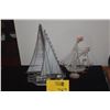 Image 1 : VINTAGE NAUTICAL STAINED GLASS & METAL SAILBOAT & SPUN GLASS SAILING SHIP (2 PCS)