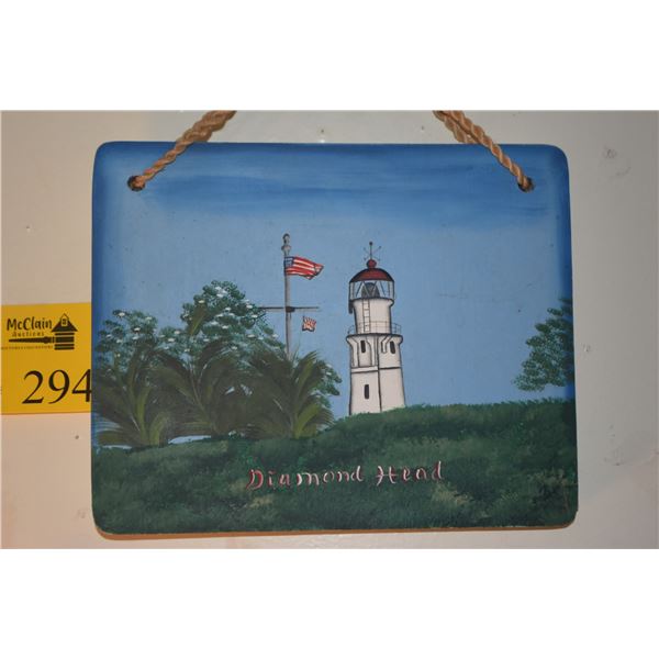 HAND PAINTED WOODEN SIGN DEPICTING THE DIAMOND HEAD LIGHTHOUSE (11" X 9")