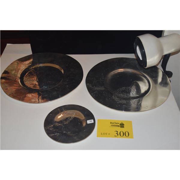 6" & 12" VINTAGE ETCHED FLORA PLATE & CHARGERS, SILVER ON COPPER, MANUFACTURED FOR GOSSMAN MOODY LTD