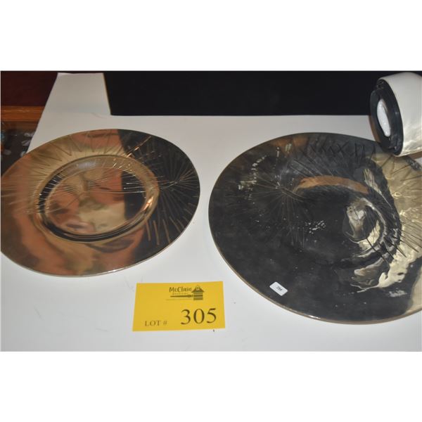 12" & 14" VINTAGE ETCHED PALM LEAF PLATE & CHARGER, SILVER ON COPPER, MANUFACTURED FOR GROSSMAN MOOD