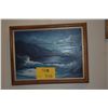 Image 1 : FRAMED OIL PAINTING, MOONLIGHT OVER KAAAWA COAST; SIGNED S. CUNNINGHAM (SHIRLEY) (18" X 13 1/2")