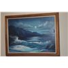 Image 2 : FRAMED OIL PAINTING, MOONLIGHT OVER KAAAWA COAST; SIGNED S. CUNNINGHAM (SHIRLEY) (18" X 13 1/2")