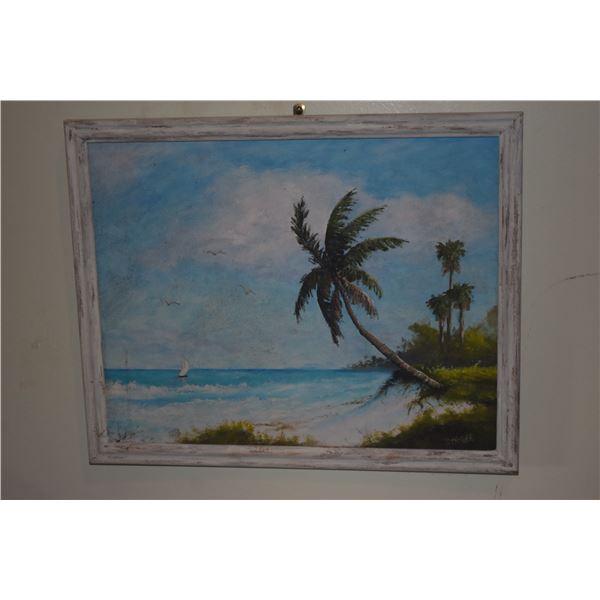 FRAMED PAINTING ON MASONITE, SEASCAPE; SIGNED S. PRATHER (15" X 12")