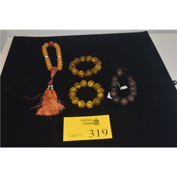 PRAYER BEADS OF CORAL & WOOD & 2 BRACELETS (4 PCS)