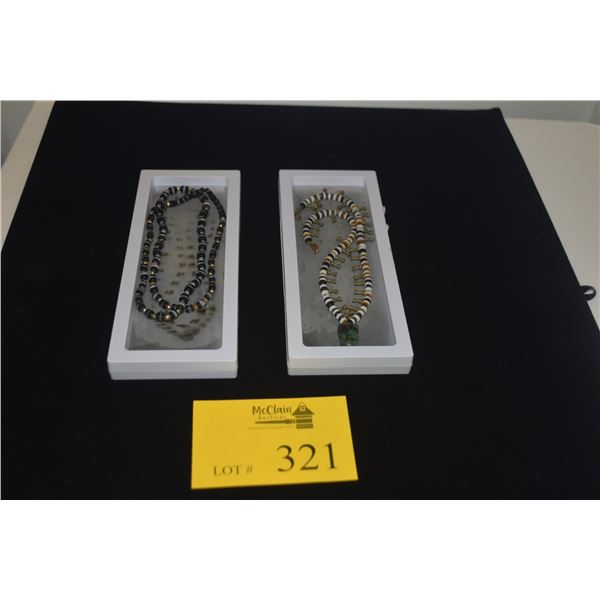 HIMALAYAN EYE BANDED "DZI" BEAD NECKLACES W/BOXES (2 PCS)