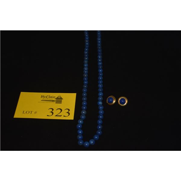 35" 10 MM BLUE LAPIS BEAD KNOTTED NECKLACE & EARRINGS (2 PCS)