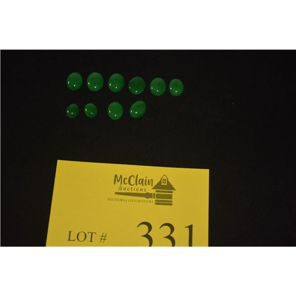 OVAL GREEN JADE CABOCHONS, VARIOUS SIZES (10 PCS) (DOES NOT INCLUDE DISPLAY DISH)