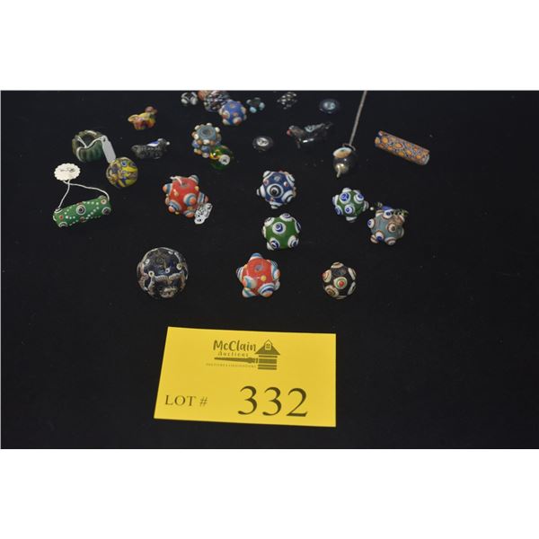 MIXED LOT GLASS TRADE BEADS, ART GLASS, LAMP WORK, MILLEFIORI, MOSAIC, ETC.
