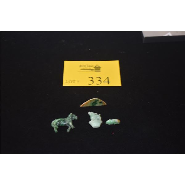 CHINESE JADE MINI CARVINGS: HORSE, PIG, RAT & MOUNTAINS (4 PCS)