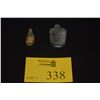 Image 1 : CHINESE SNUFF BOTTLES: LEOPARD SPOTTED JADE BOTTLE (NO TOP) (2 1/2") & CARVED GLASS FLORAL BOTTLE W/