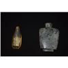 Image 2 : CHINESE SNUFF BOTTLES: LEOPARD SPOTTED JADE BOTTLE (NO TOP) (2 1/2") & CARVED GLASS FLORAL BOTTLE W/