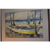 Image 1 : KOA FRAMED WATERCOLOR, TROPICAL BEACH SCENE W/OUTRIGGER CANOES (28 1/4" X 21 1/4")
