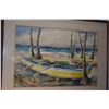 Image 2 : KOA FRAMED WATERCOLOR, TROPICAL BEACH SCENE W/OUTRIGGER CANOES (28 1/4" X 21 1/4")