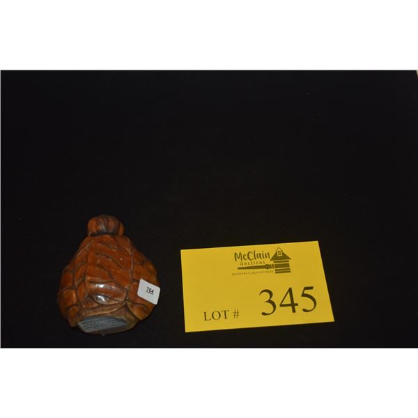 1930'S HAND CARVED WOOD "PIKAKE LEI" PERFUME BOTTLE DESIGNED & PRODUCED BY THE S. & G. GUMP CO. (GUM