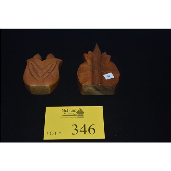 VINTAGE HAND CARVED WOOD PERFUME BOTTLES (2 PCS)