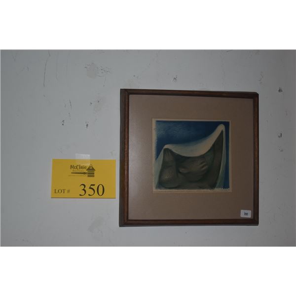KOA FRAMED LITHOGRAPH BY JEAN CHARLOT (1898-1979), DEPICTING A CHILD UNDER A BLANKET AGAINST A BLUE 