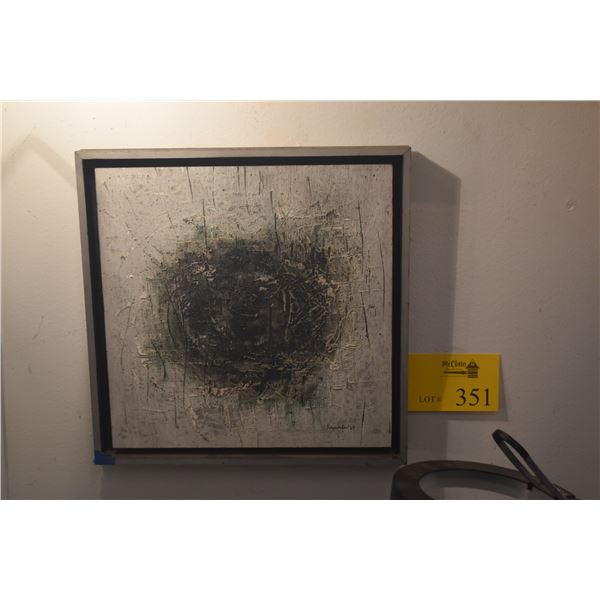 FRAMED ACRYLIC ABSTRACT, POLYMER ON CARVED PLYWOOD, TITLED "CORE III"; SIGNED HAYASHIDA '69 (14 1/2"