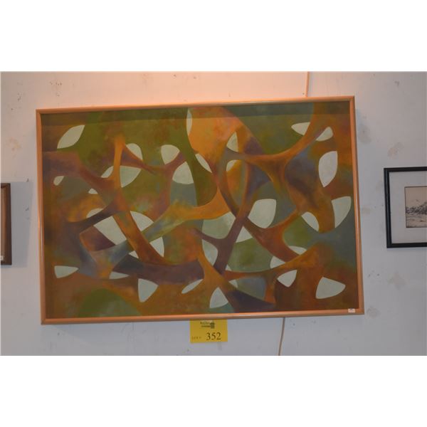 FRAMED ACRYLIC ABSTRACT ON CANVAS TITLED "WEB"; SIGNED SATORU '09