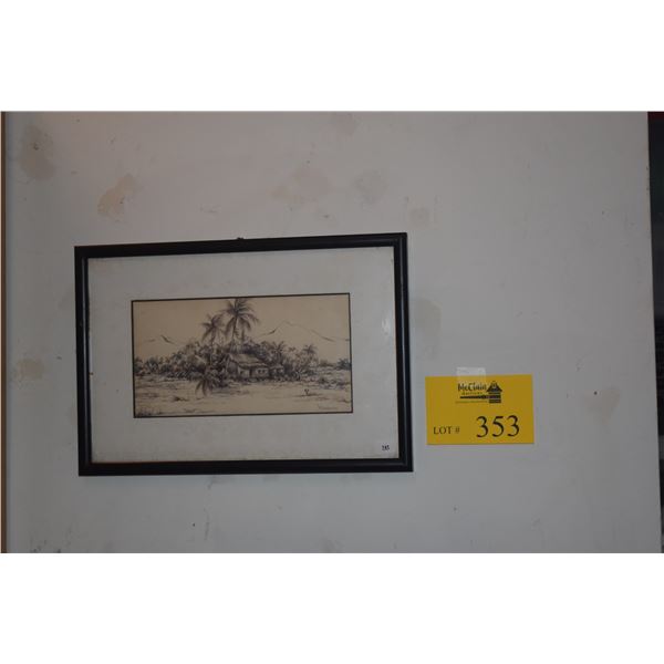 FRAMED DRAWING, SHACK; SIGNED SIMPKINS (13 1/2" X 9")