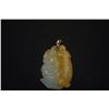 Image 2 : CHINESE 2-TONE YELLOW JADEITE PENDANT W/14K BAIL, "BUDDHIST & COIN MOTIF" (1 3/6")