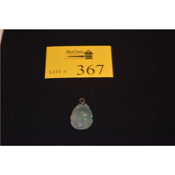 14K WG CHINESE TRANSLUCENT GREEN PENDANT W/HYDRA BAT & PEACH MOTIF (1 3/6")