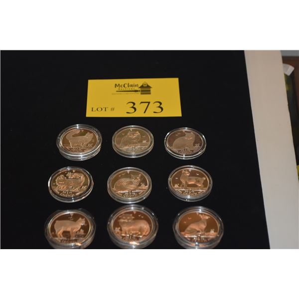 ISLE OF MAN 1 CROWN COMMEMORATIVE COINS, 1 OUNCE FINE SILVER EACH (1988-1996) (9 PCS)