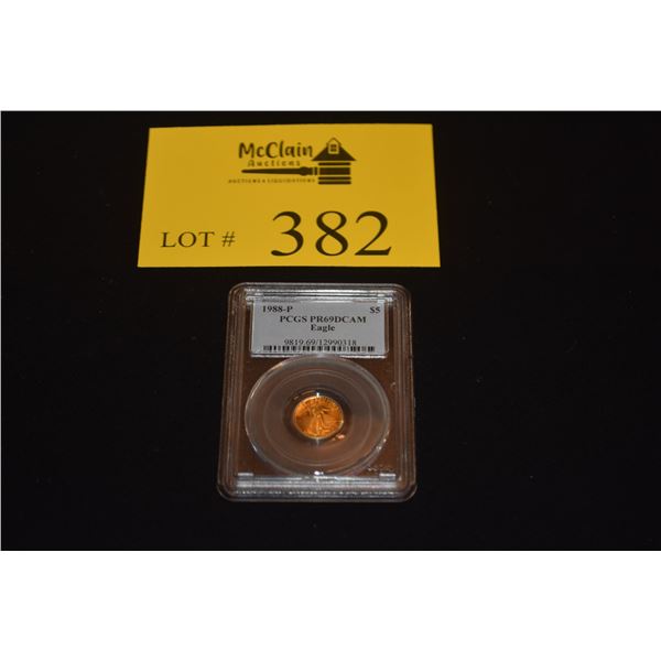1988P $5 AMERICAN GOLD EAGLE PROOF COIN, GRADED PCGS PR69 DCAM (DEEP CAMEO)