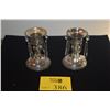 Image 1 : F.B. ROGERS STERLING SILVER CANDLE HOLDERS W/VINTAGE STERLING BOBECHE W/HANGING FACETED CRYSTAL PRIS