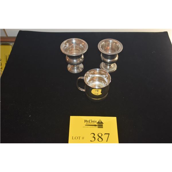 STERLING SILVER FISHER TOOTHPICK HOLDERS & TOWLE STERLING BABY CUP (3 PCS)