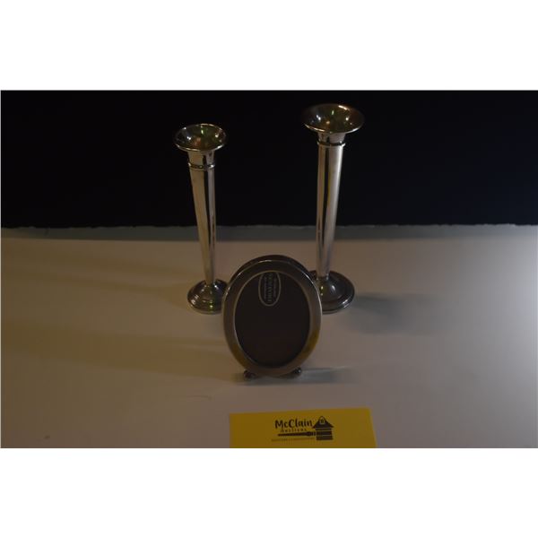INTERNATIONAL STERLING BUD BASE, CROWN STERLING BUD VASE & GORHAM STERLING PICTURE FRAME (3 PCS)