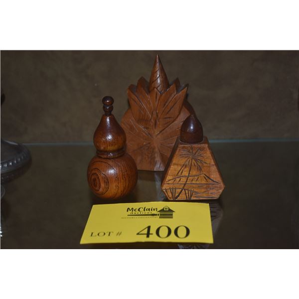 VINTAGE HAND CARVED WOODEN PERFUME BOTTLES (3 PCS)