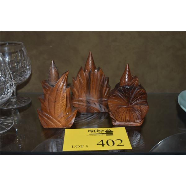 VINTAGE HAND CARVED WOODEN PERFUME BOTTLES (3 PCS)