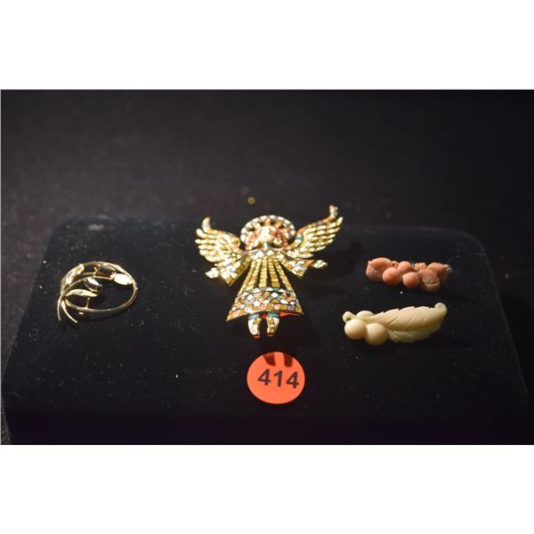 VINTAGE BOB MACKIE ANGEL BROOCH & 3 FASHION BROOCHES (4 PCS)