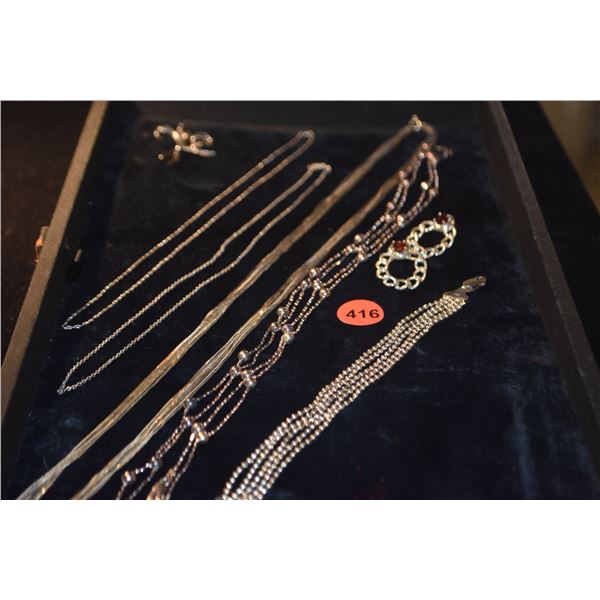 STERLING SILVER NECKLACES, BRACELET, EARRINGS, BROOCH (58.9 GTW) (7 PCS)