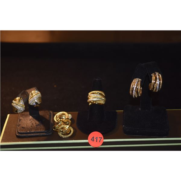JUDITH RIPKA STERLING SILVER & VERMEIL EARRINGS & RING (58 GTW) (4 PCS)
