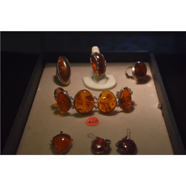 STERLING SILVER AMBER JEWELRY (6 PCS)