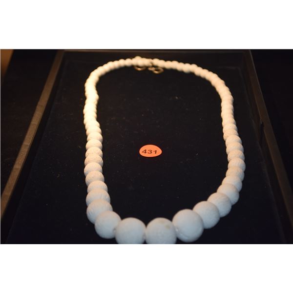 WHITE SPONGE CORAL NECKLACE W/STERLING SILVER CLASP, CA. 1940'S-1950'S (7.5-22 MM) (33")