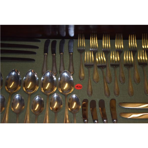 49 PIECE VINTAGE ENGLISH SHEFFIELD STERLING SILVER FLATWARE W/MAKER'S MARK EB & SHEFFIELD ASSAY MARK