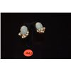 Image 1 : 14K PALE GRAY-GREEN JADEITE JADE CABOCHON & SEED PEARL EARRINGS, UNMARKED MING'S  (12.7 GTW)