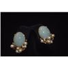 Image 2 : 14K PALE GRAY-GREEN JADEITE JADE CABOCHON & SEED PEARL EARRINGS, UNMARKED MING'S  (12.7 GTW)