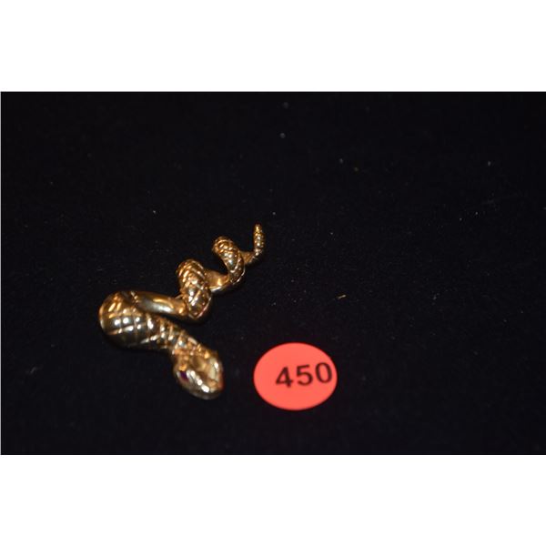 14K COILING SNAKE-FORM BROOCH W/RUBY EYES (6.4 GTW)