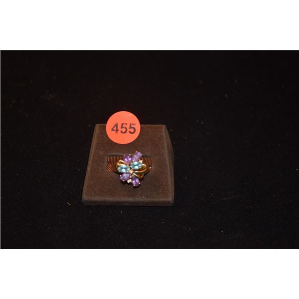 14K AMETHYST, BLUE TOPAZ & MELEE DIAMOND RING (4.6 GTW)