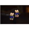 Image 3 : 14K BUTTON PEARL & LAPIS LAZULI BEAD EARRINGS (10 GTW)