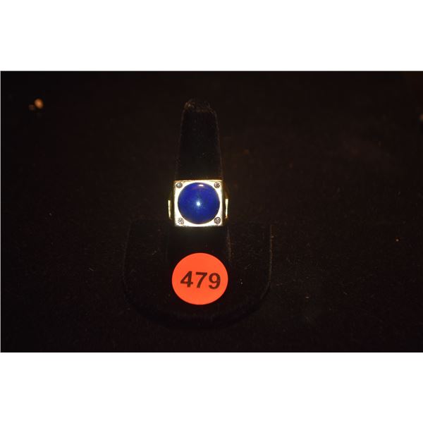 14K LAPIS LAZULI DISK & MELEE DIAMOND RING (10.2 GTW)