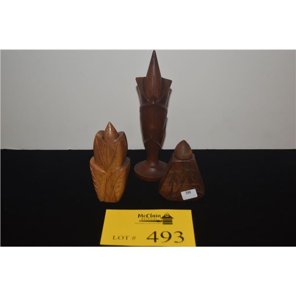 VINTAGE HAND CARVED WOODEN PERFUME BOTTLES (3 PCS)